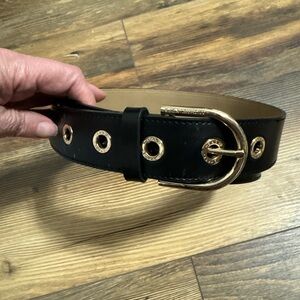 Michael Kors black genuine leather belt With gold-toned grommet hardware Size 1X